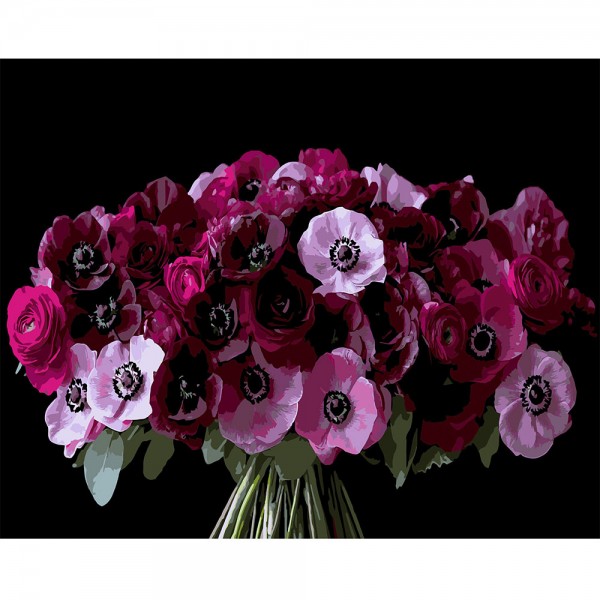 246795 Картина за номерами Strateg Червоні анемони на чорному фоні 40Х50 (AH1288)
