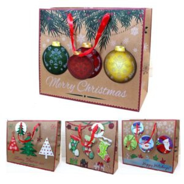 208418 Пакет новорічний паперовий M "Christmas decorations 3D" 30*25*12см., R96716-M