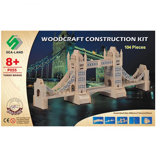 129944 Конструктор P055 дерев'яні пазли 3D, Тауерський міст, 104 дет., кор., 37-23-1,5 см.