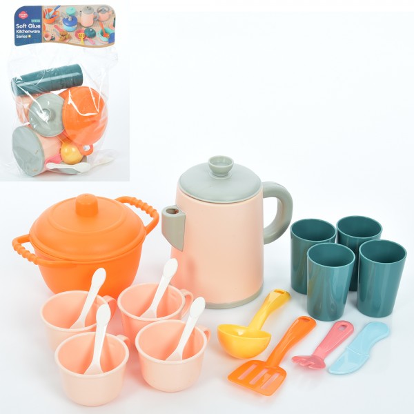 156309 Набір посуду HG-9037 кастрюля,чайник,ложка,ніж,виделка,стаканчики 4шт.,чашки 4шт.,кул.,18,5-33-10см.