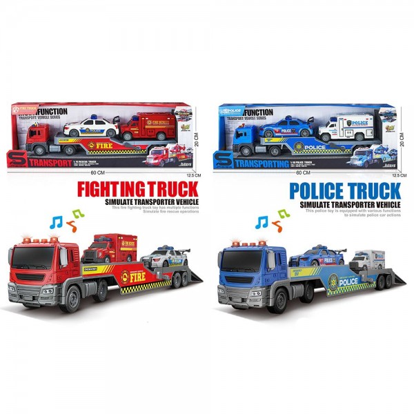 249231 Трейлер JS203A-3C  інерція,1:16,звук,світ,машина2шт,гум.колеса,(поліція,пожежна)бат.кор.60-20-12,5см+