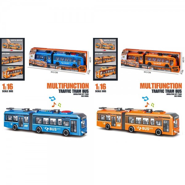 249847 Тролейбус JS163B-3C інерц, 40см, 1:16, звук, світло, відчиняються двері, 2 кольори, бат.,кор.,