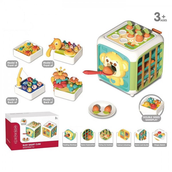 244210 Гра YL562A куб, бізікуб,14,5см, город, гра-нагодуй мавпу,пташку,геометрика,засуви,шестерні,риболовля