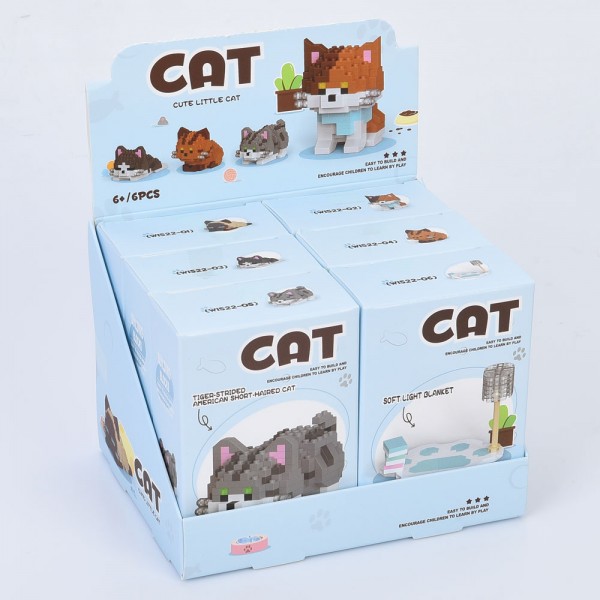 248118 Конструктор W1522 кіт, від 151дет, 6видів (1вид-килимок), в кор-ці, 6шт в дисплеї16,5-11,5-13см