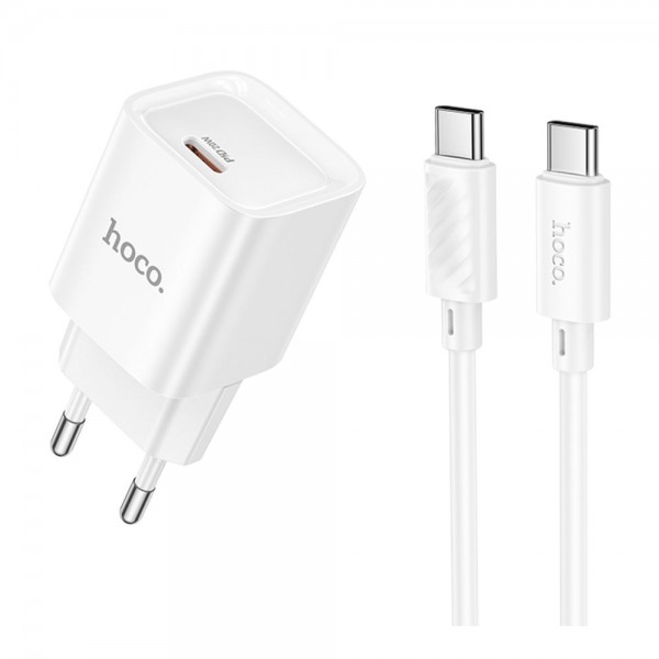 214933 Мережевий Зарядний Пристрій Hoco C146A 1USB-C PD/QC 20W+Type-C to Type-C (Бiлий)
