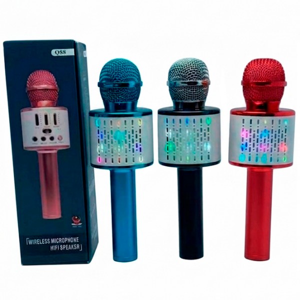 253361 Мікрофон Q88  акум,USBзарядне,світло,Bluetooth,TFслот,AUX,3 кольори, ящик-1колір.кор.