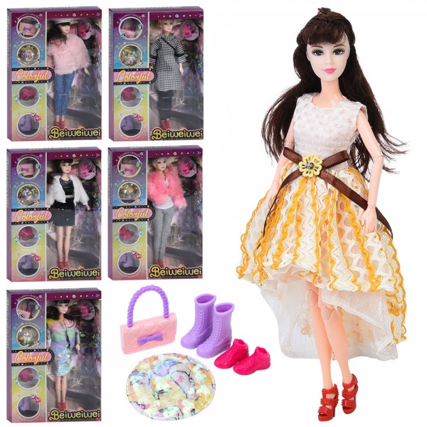 246144 Лялька FD0465-66-67-68 30см, шарнірна, капелюх, взуття, сумка, 6 видів, в кор-ці, 22-32,5-6см