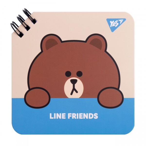 171749 Блокнот YES 110х110 мм, 80 арк., подв. cпіраль "Line Friends" Brown