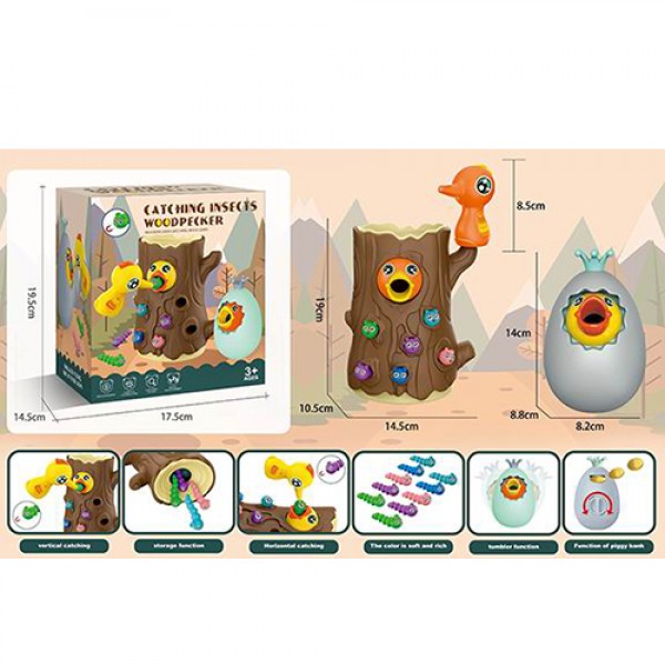 131883 Гра BWN003 Нагодуй дятла, магнітна, дерево, птахи, гусені, яйце, кор., 17,5-19,5-14,5см.
