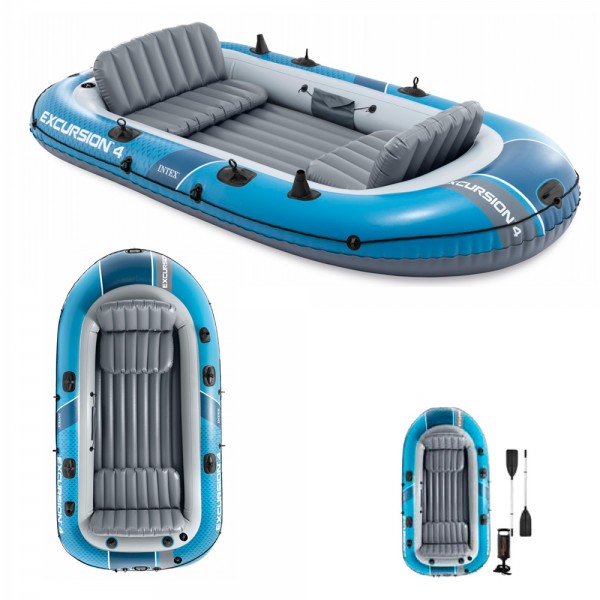 247494 Човен 66324 надувний, 351х165х43см, 4-місна, весла 2шт 137см, ручний насос, 3 пов.камери,надувне дно