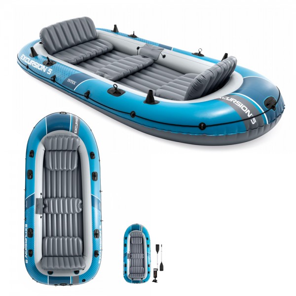 247495 Човен 66325 надувний, 366х168х43см, 5-місна, весла 2шт 137см, ручний насос, 3 пов.камери, надув.дно