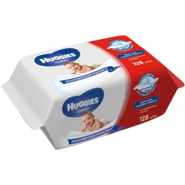 177752 Серветки вологі Huggies Classic, 128 шт