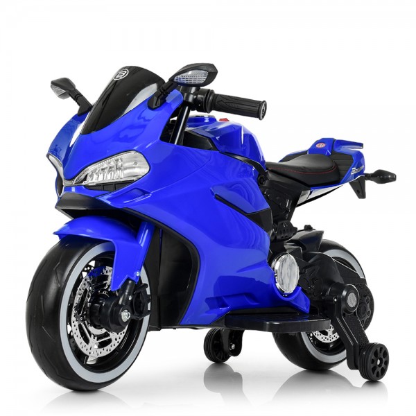 112133 Мотоцикл M 4104EL-4 2 мотори 25W, 1акум.12V7AH, MP3, TF, USB, світ.колеса, шкіра, EVA, синій.