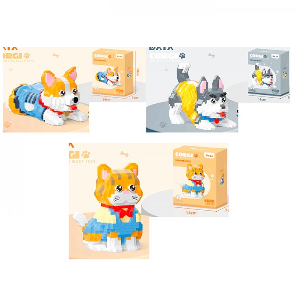 245173 Конструктор 669-1-2-4 тварина, 3 види(1вид-кіт 10,7см 775дет,2види-собака 10,3см 952дет,7,9см. 806д)