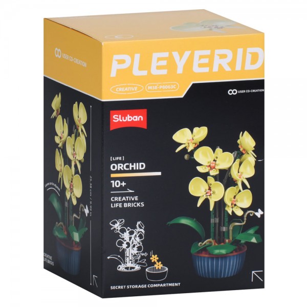 245502 Конструктор SLUBAN M38-P8063C квіти у горщику, орхідеі (жовті), 25,38см, в кор-ці, 12,5-19-12см
