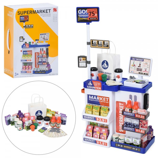259201 Магазин 668-174 прилавок,каса,сканер,зв,світ,продукти,гроші,50дет,бат.кор.30-43-15,5см