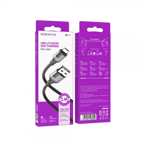 214881 Кабель USB Borofone BX101 Creator Micro 2.4A (Чорний)