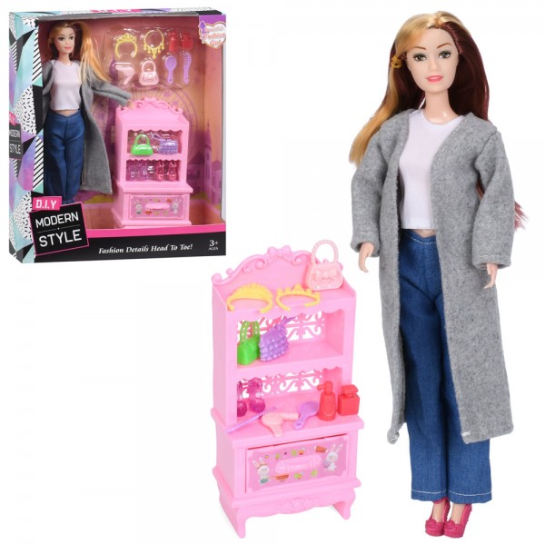 246158 Лялька YY2007A 29см, шарнірні руки, взуття, сумки, аксесуари, шкаф, в кор-ці, 26-32-7см