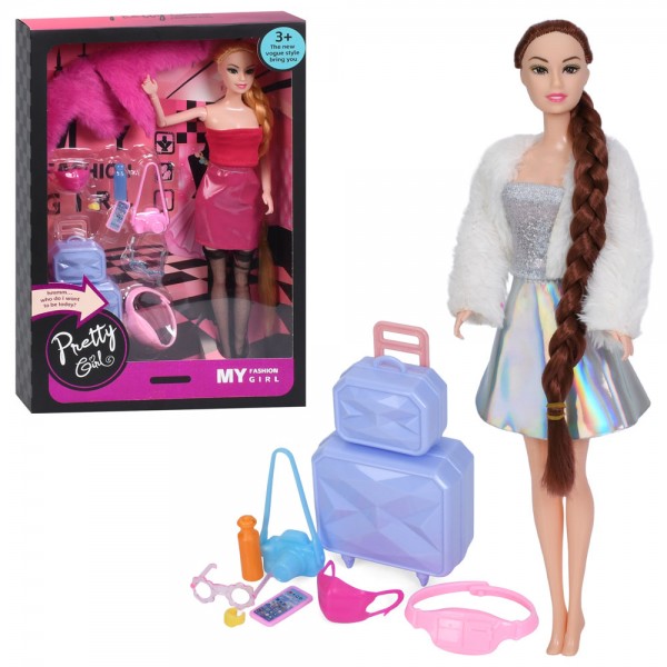 246155 Лялька YY2137E 28см, шарнірні руки, валіза, аксесуари, 2 види, в кор-ці, 22-32,5-5,5см