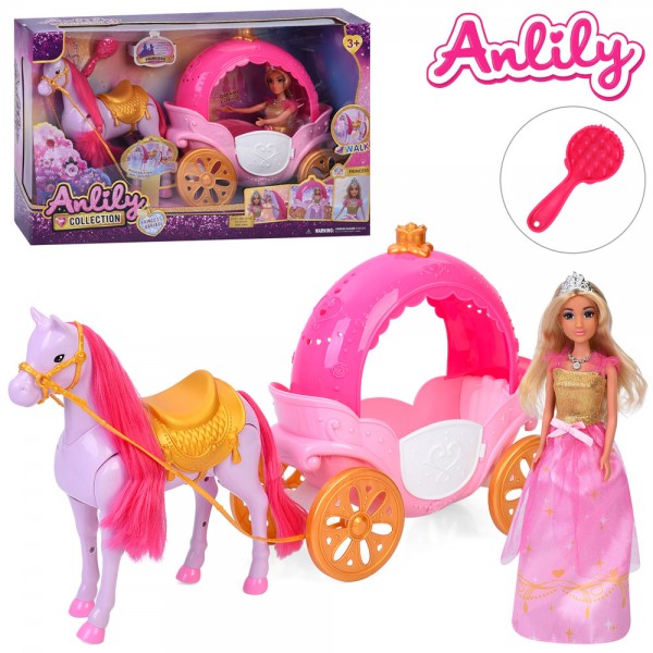 246138 Карета 636061 31см, з конячкою (25см, ходить, звук), лялька 28см, гребінець, в кор-ці, 57-35-17,5см