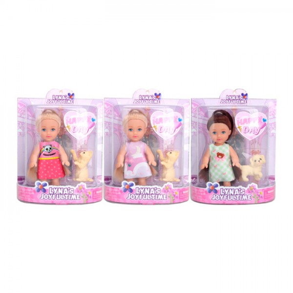 246162 Лялька 3823-1 12см, тварина 3,5см, 3 види, на листі, 11,5-15-4,5см