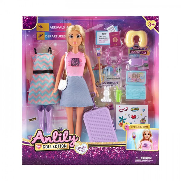 246163 Лялька 636111 29см, вбрання, валіза, сумка, аксесуари, наліпки, в кор-ці, 29-32-5см