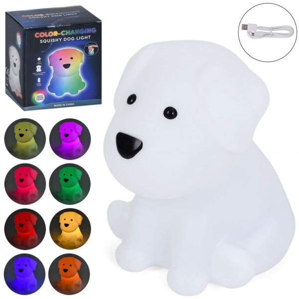 249226 Нічник INT 0032 собака 14,5-11,5-13см, світло (білий-2режими, кольоровий), акум,USB,силікон,,кор.