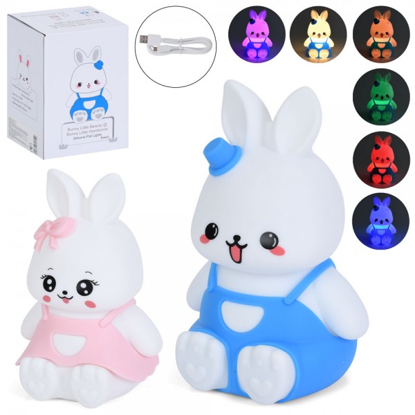 249227 Нічник INT 0033 зайчик, 17-11-10см, світло (біле, кольорове), акум, USB,, силікон+пласт.,кор.