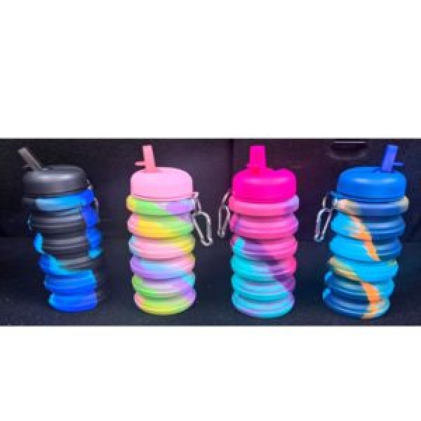 249472 Пляшка MS 4952 21-7-7см/12-7-7см,складана,силікон,карабін(метал)4 кольори, у пакеті