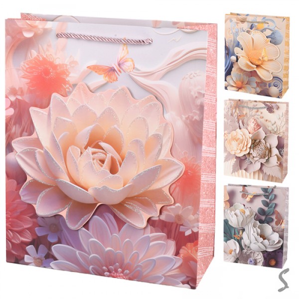 248838 Пакет подарунковий паперовий M "Flowers 3D" 26*32*10см R34729-M