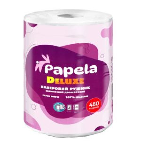 256385 Рушник паперовий PAPELA 2-х шаровий Deluxe 1рул/уп 22.5см*58м 480відривів EG-300956