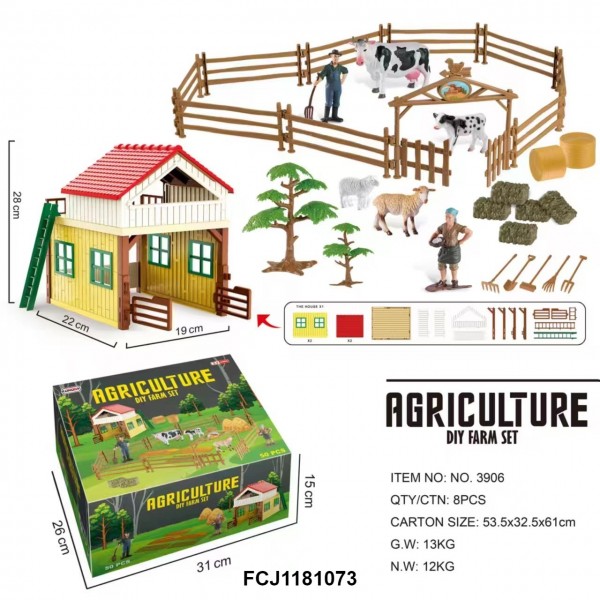 248910 Фермерський набір 3906 тварини 5шт, фігурки 2шт, будівля, паркан, дерева,садові інстр,50дет.,кор.,31