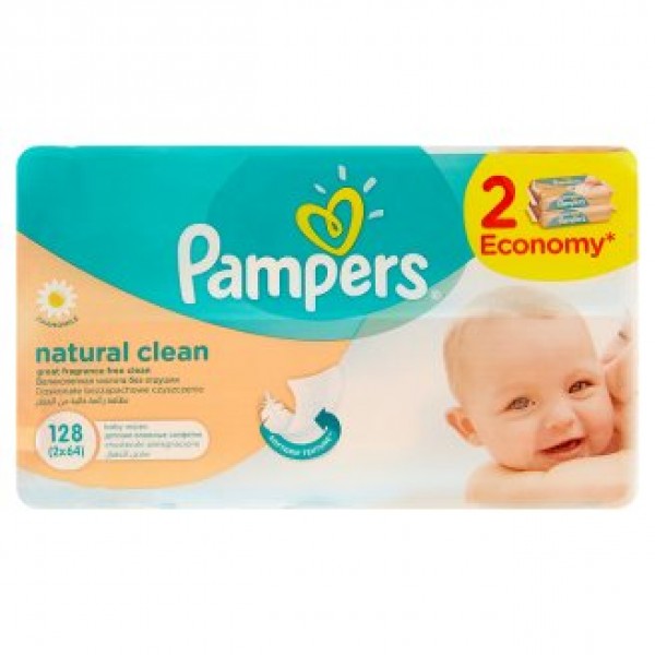 177649 Серветки вологі Pampers Naturaly Cleen Duo, змінний блок, перепак, 2х64 шт