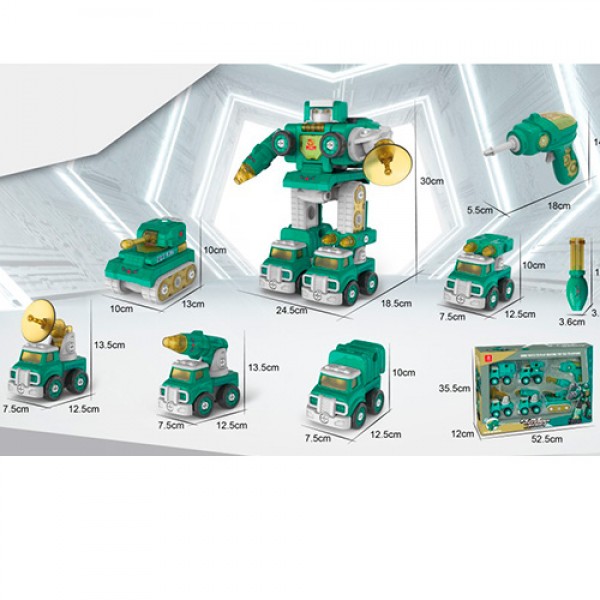 172740 Конструктор ECXP2101A на шурупах, 5в1, робот+транспорт, 92 дет., муз., світло, бат., 53-36-12 см. 