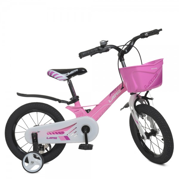 125236 Велосипед дитячий 14д.WLN1450D-2N Hunter, SKD 85, магн.рама, кошик, дзвінок, дод.кол., рожевий.