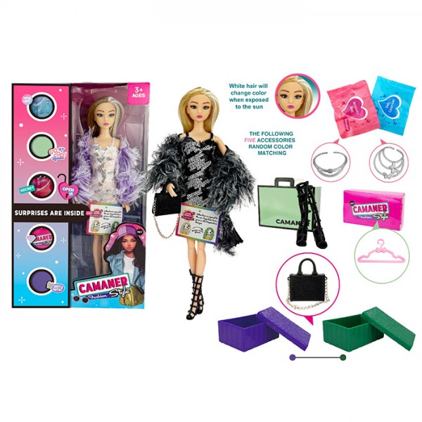 245180 Лялька KQ200A (30шт) 29см, шарнірна, аксесуари-сюрприз (прикраси, взуття, сумка), 2 види, в кор-ці, 18,5-31,5-6см