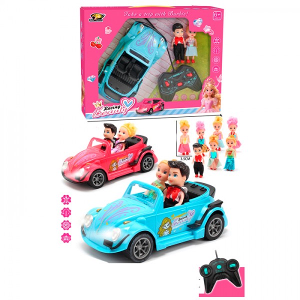 245198 Машинка для ляльки 828-2 (24шт) р/к, 20см, світло, гумові колеса, лялька 11см 2шт, 2 види, на бат-ці, в кор-ці, 32,5-25,5-9,5см