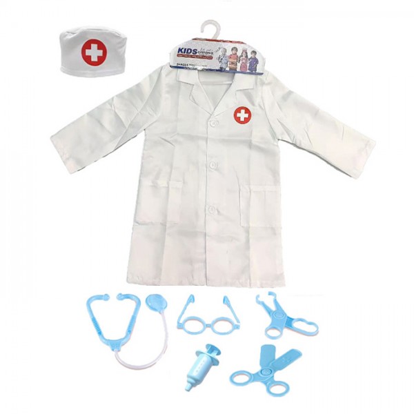 245199 Набір лікаря D2526 (32шт) халат (ш37-д55см), медична шапочка, стетоскоп,  мед.інструменти, окуляри, у пакеті, 41-60-4см