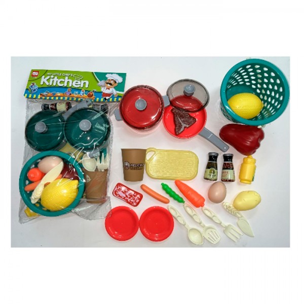 245200 Набір посуду 0014-10 (48шт) каструля, сковорідка, тарілки, кухонний набір, продукти, у пакеті, 25-39-11см