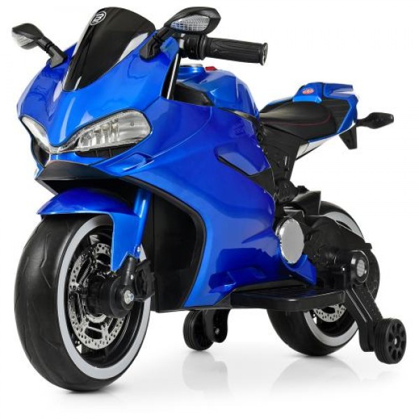 109179 Мотоцикл M 4104ELS-4 2 мотори25W, 1акум.12V7AH, MP3, TF, USB, світ. колеса, шкіра, EVA, фарб. синій.