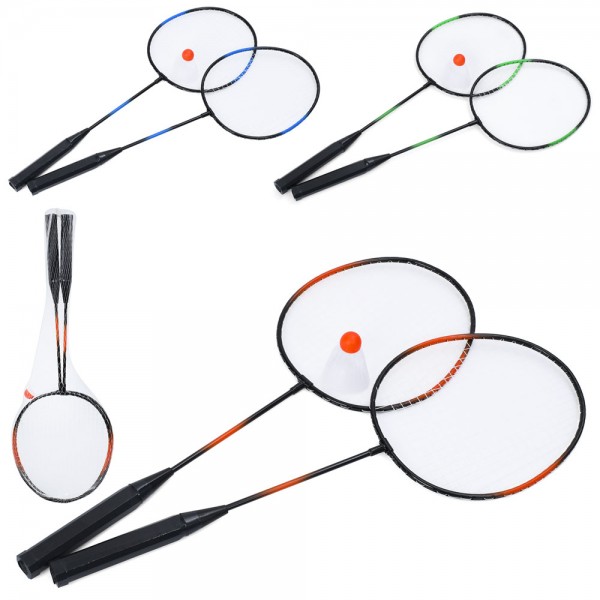 247818 Бадмінтон MS 4934 ракетки 2шт (60см, метал), дерев'яна ручка,1волан7см,3 кольори, сітка