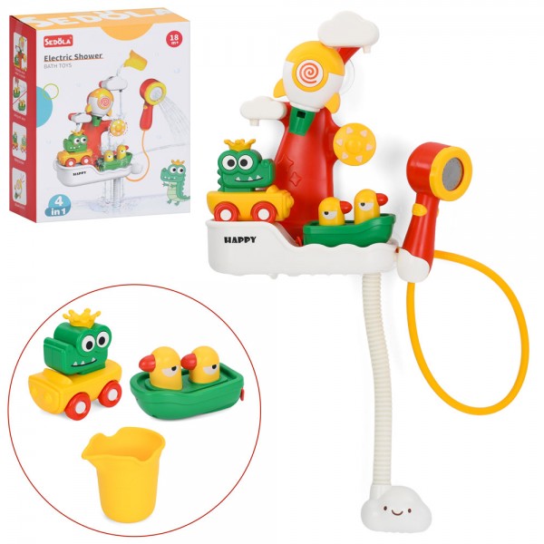 246212 Водоспад 8366-227A гра для купання,4в1,душ,машина з крокодилом,човен з качкам,бат.,кор.,24-30-11,5см