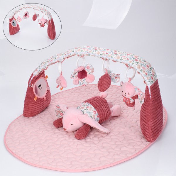 246302 Килимок для немовляти HB 0112 84-68см,дуга (дзеркало), підвіски м'які4шт(зайчик-пискавка,квіт.) пак.