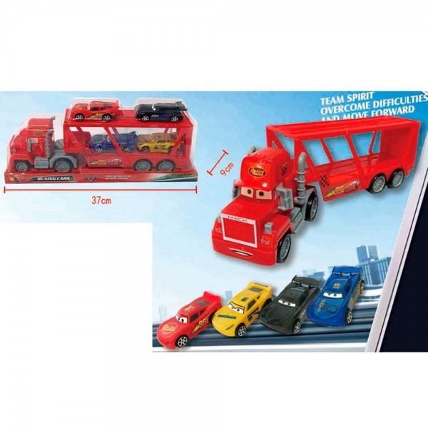 249712 Трейлер 826-143 ТЧ, інерція, 34см, машинка 9см 4шт, у слюді, 36,5-15,5-9см