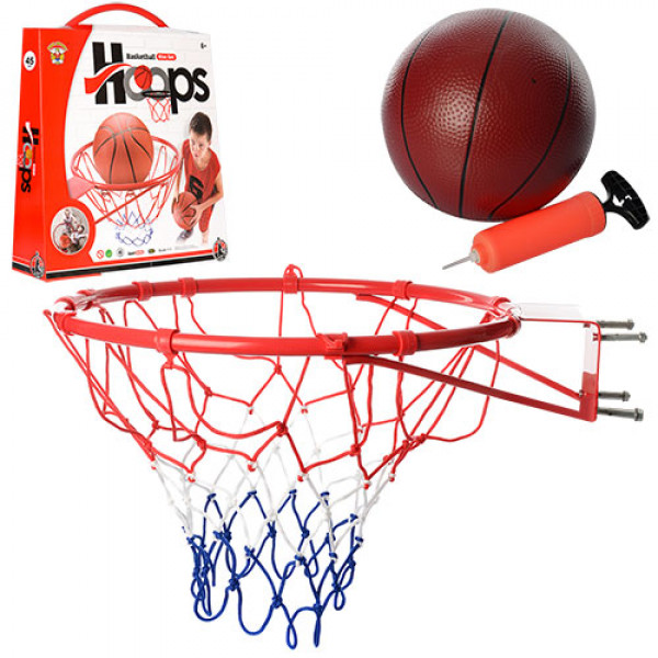 19765 Баскетбольне кільце M 2654 метал., сітка, м'яч, гумовий, насос, кор., 45,5-53-11 см