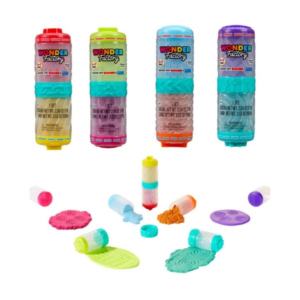 244613 Набір для ліплення 2-В-1 WONDER FACTORY – ЯСКРАВИЙ СТАРТ: МАСА ДЛЯ ЛІПЛЕННЯ І ПІСОК (в ас., в дисп)