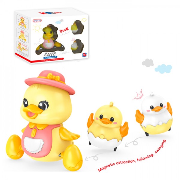 240062 Музична іграшка 223 качка(їздить,муз.,світло,рег. гучності),каченята 2шт.,магнитні,акум.,USB,кор.