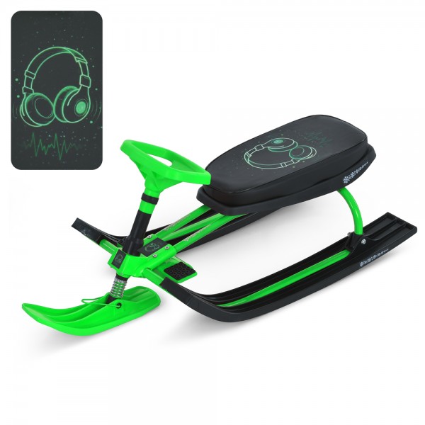 244302 Снігокат MS 1778-11 низька рама, м'яке сидіння(екошкіра),малюнок,мет.+пластик,зелений,кор.