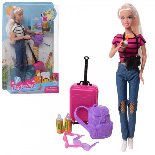 63025 Лялька DEFA 8389-BF валіза, рюкзак, фотоапарат, 2 кольори, бліст., 20,5-32-6 см.