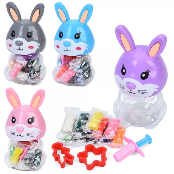 245281 Тісто для ліплення MK 5783 10кольорів,у стіках,аромат,шприц,формочки 2шт,4 кольори,в колбі(зайчик)